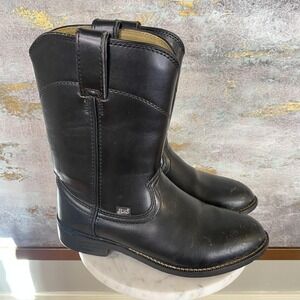 Justin Boots Mens Size 8 Black Leather Mid Calf Western Roper Pull On TB3000